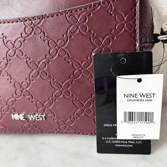 Nine West Calandra Mini Crossbody Bag Merlot Leather Women's Purse Zip Top - Picture 2 of 8